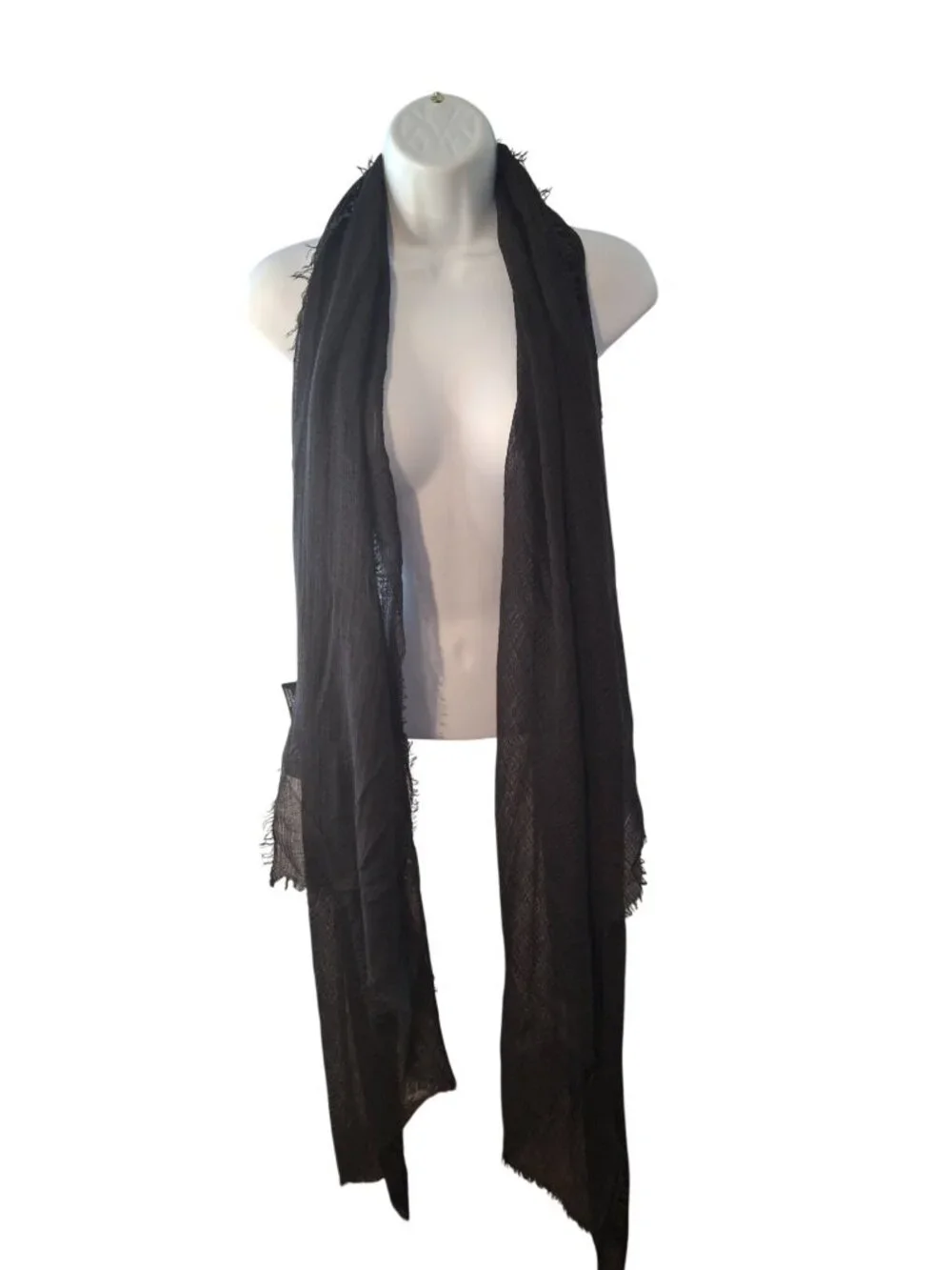 Sylvia Alexander Black Sheer Fringe Scarf Wrap Boho Elegant Evening Lightweight